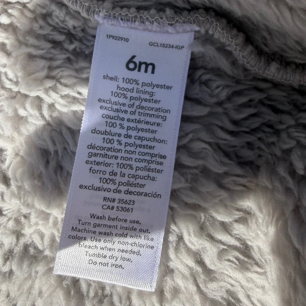 Carters Just One You Gray Sherpa Fleece Bear Ear Pram Suit 6M 1P922910